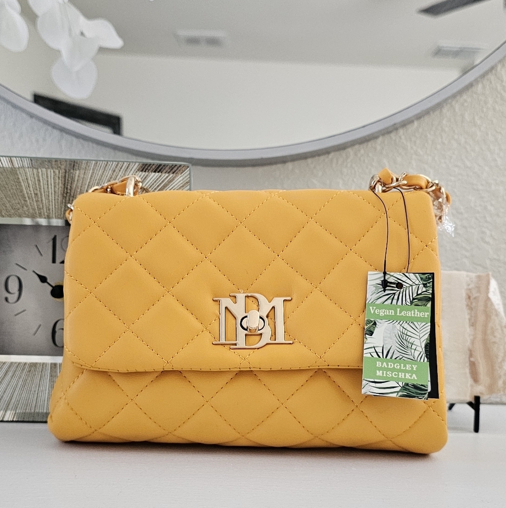 NWT Badgley Mischka Yellow Vegan Leather Crossbody